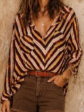 Jaded Gypsy Fade Away Sunset striped button-down oversized shirt size S/M